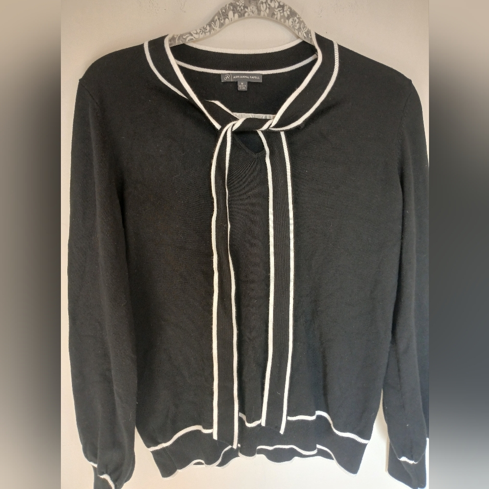 Adrianna Papell Black Sweater with White Accents